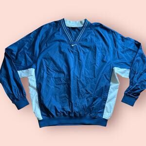 Vtg 90s NIKE CENTER SWOOSH LOGO WINDBREAKER JACKET Men XL Blue White Pullover